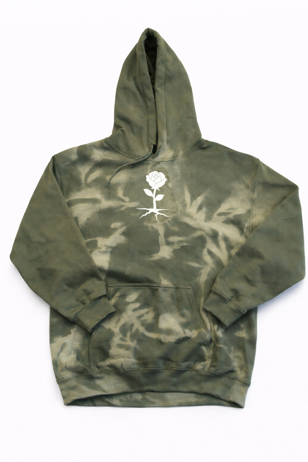 Rooted Rose Hand-Dye Hoodie – Olive/White