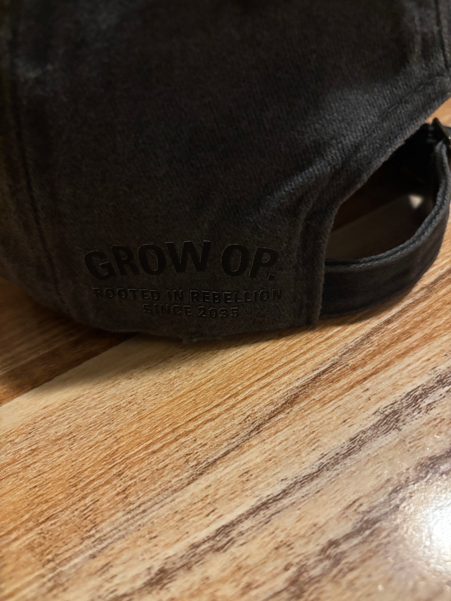 GROW OP — Washed Black Cracked Rose Distressed Dad Hat