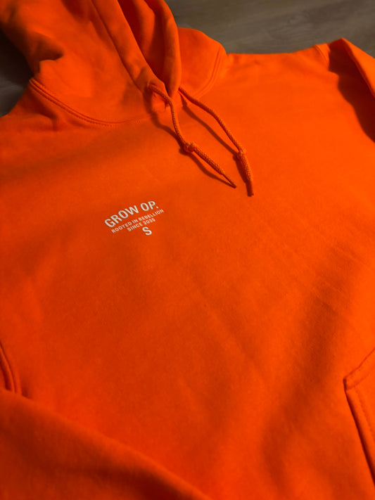 Grow Op. “Rooted in Rebellion” Hoodie – Blaze Orange