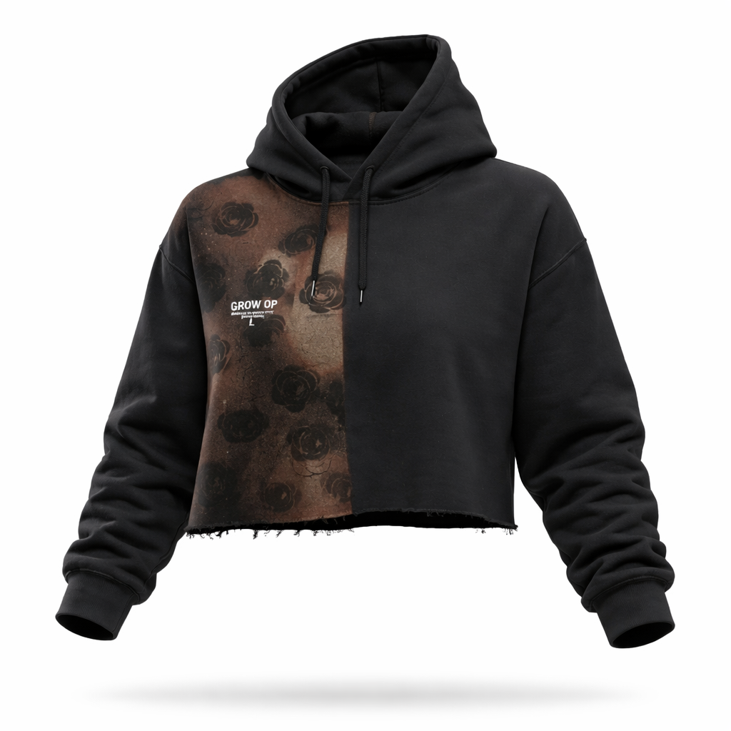 Grow Op Half Distressed Cropped Hoodie