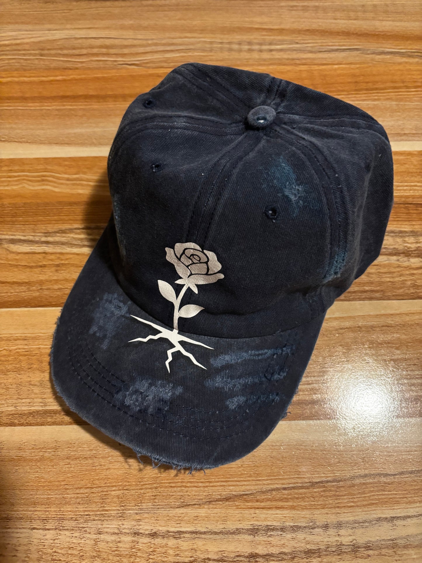 GROW OP — Blue Jean Washed Cracked Rose Distressed Dad Hat