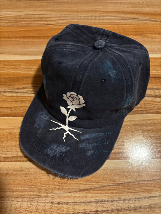 GROW OP — Blue Jean Washed Cracked Rose Distressed Dad Hat