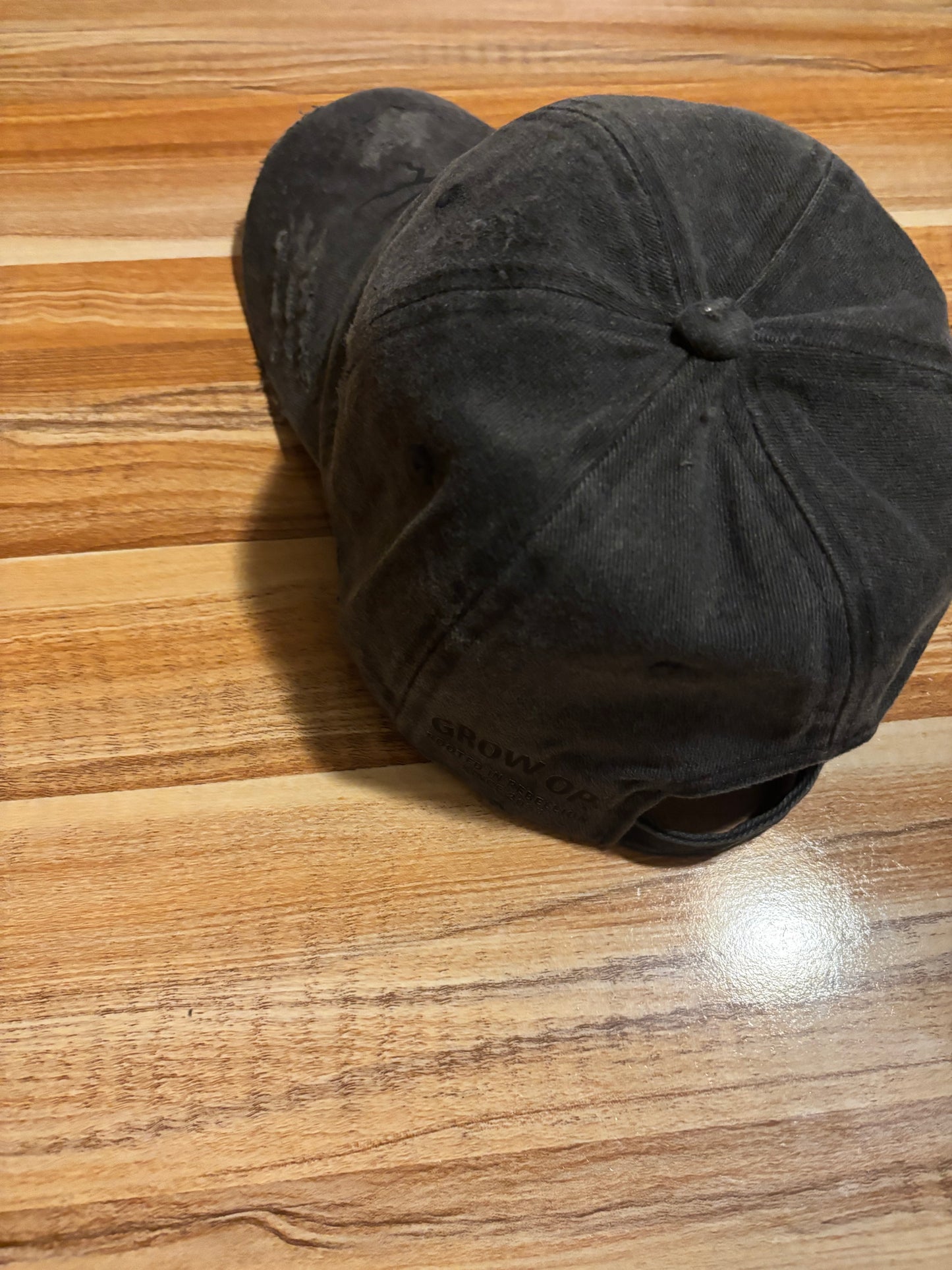 GROW OP — Washed Black Cracked Rose Distressed Dad Hat