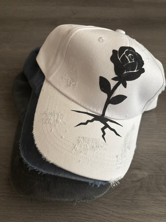 Rooted Rose Distressed Cap SET– White, Blue Jean, Stonewashed Grey, & Black