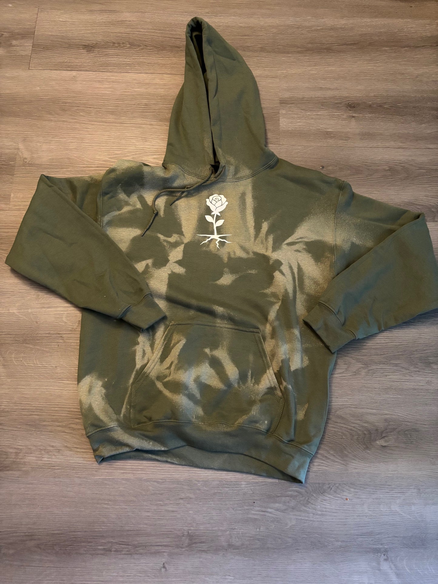 Rooted Rose Hand-Dye Hoodie – Olive/White