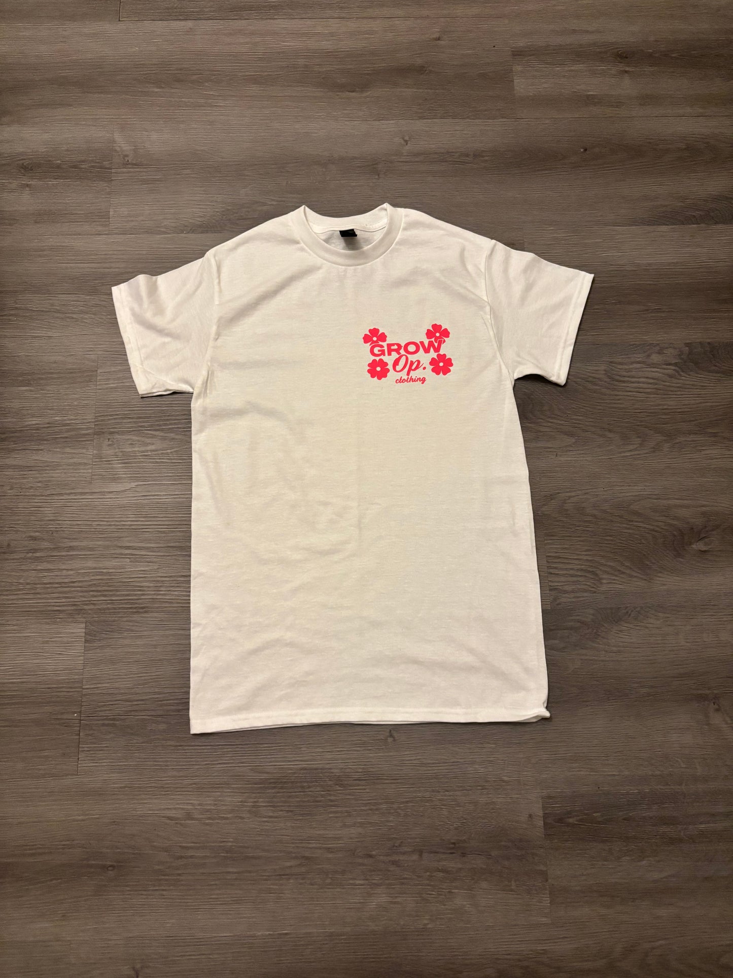 Grow Op. Floral Logo Tee – White/Hot Pink