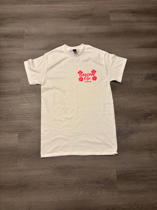 Grow Op. Floral Logo Tee – White/Hot Pink